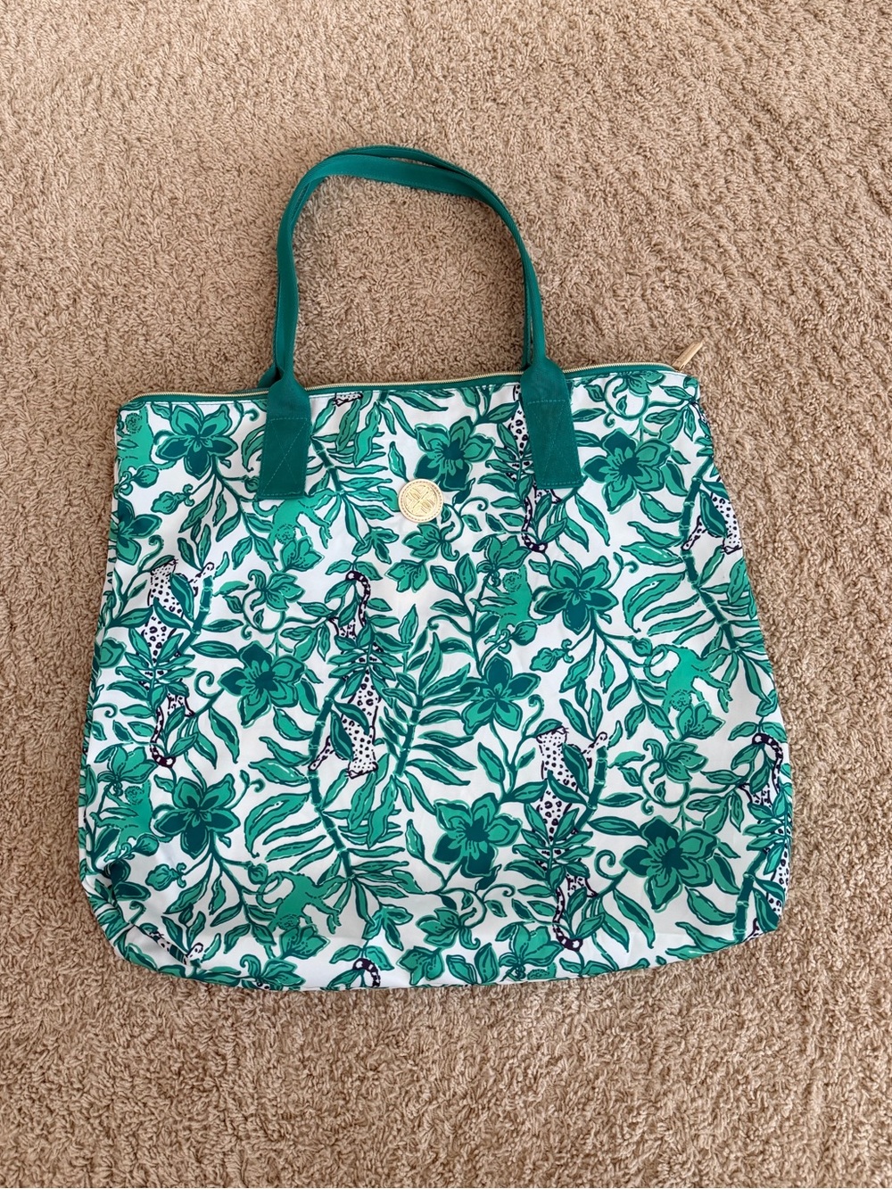 Lilly Pulitzer Green Floral Canvas Tote